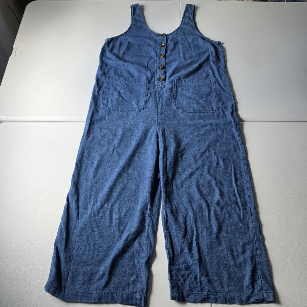 Marine Layer Jumpsuit Womens M Blue Chambray Wide Leg Button Front Pockets
